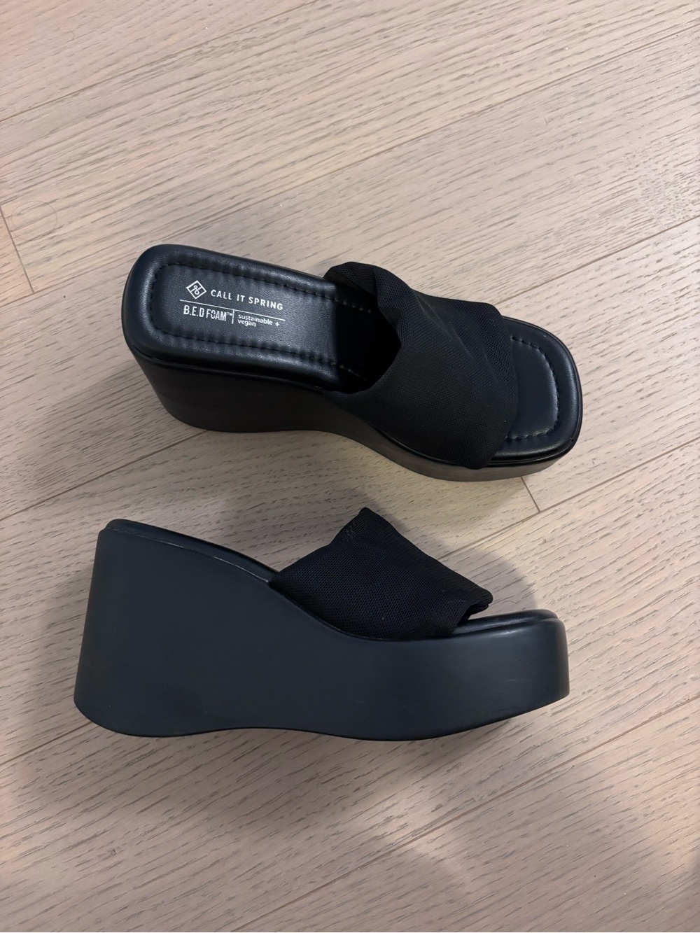 Black Platform Wedge Slide Sandals size 6